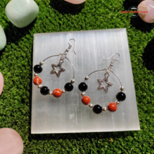 Gemstone Black & Orange Beads Earrings
