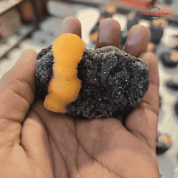 Yellow thomsonite boll with black chalcedony matrix - Image 3