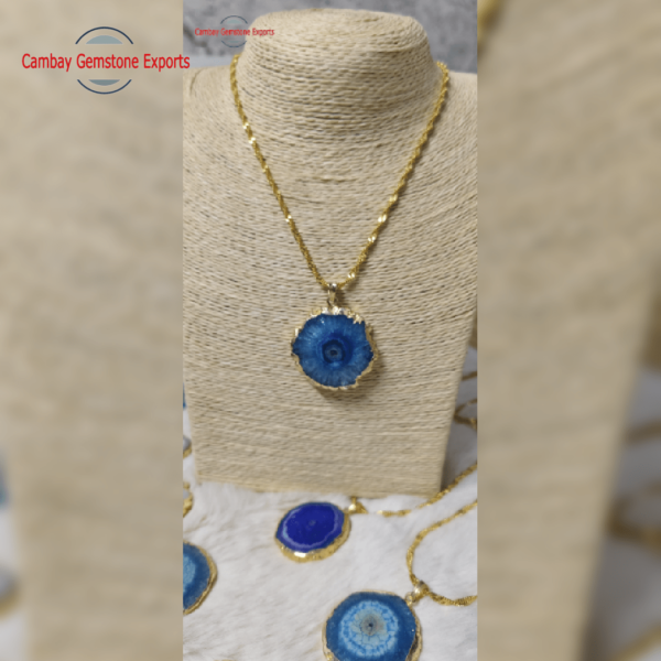 Blue Solar Quartz Pendants with Chain