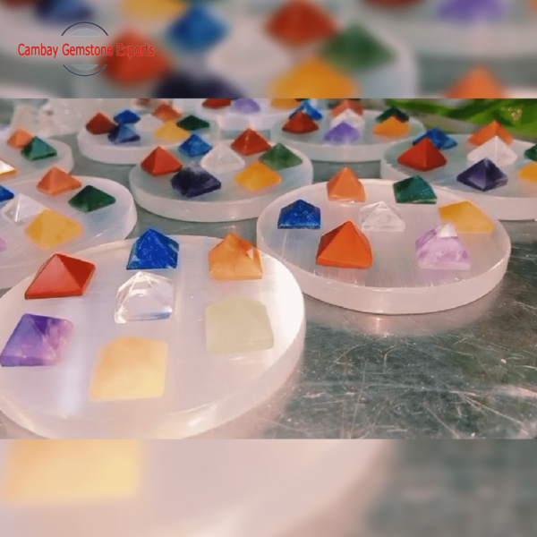 7 Chakra Pyramid Set with Selenite Coaster