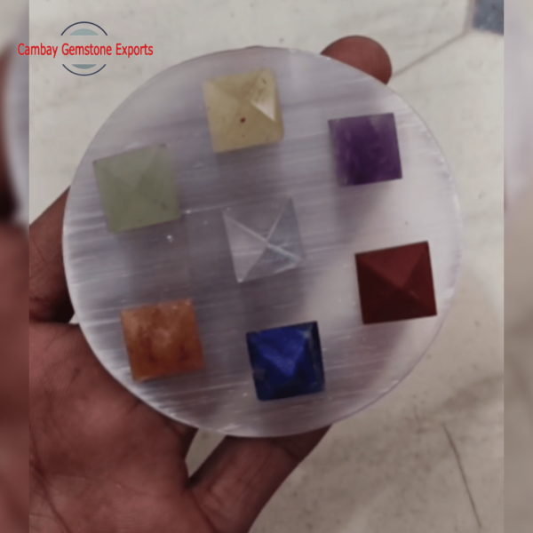 7 Chakra Pyramid Set with Selenite Coaster