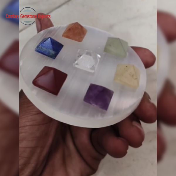 7 Chakra Pyramid Set with Selenite Coaster