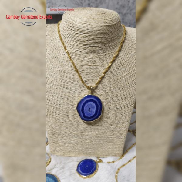 Blue Solar Quartz Pendant with Chain