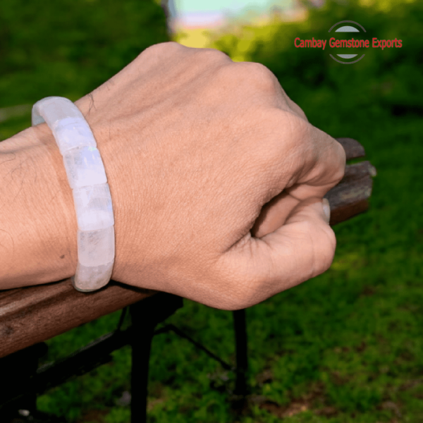 White Natural Rainbow Moonstone Bracelet