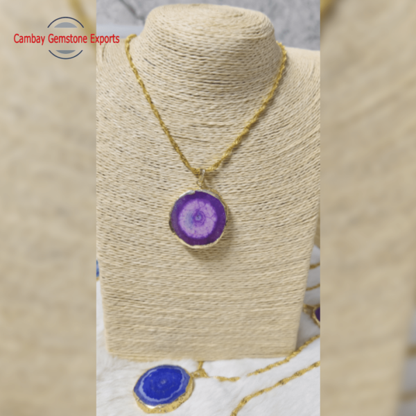 Purple Solar Quartz Pendants with Chain