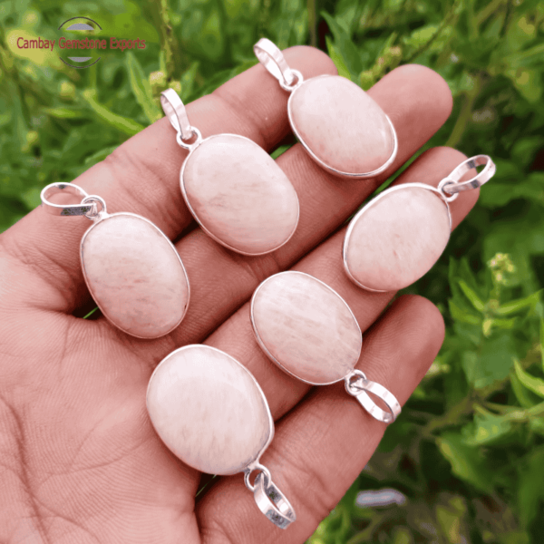 Pink Chalcedony Oval Cabochons Pendants