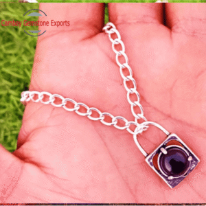 Amethyst Metal Brass Prong Lock Pendant