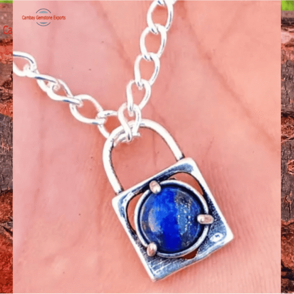 Lapis Metal Brass Prong Lock Pendant