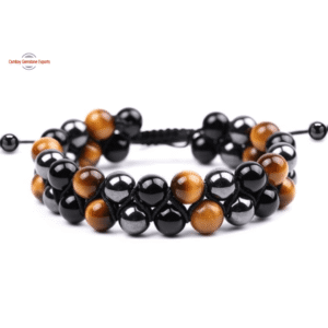 Tiger Eye Double Line Metal Beads Bracelets