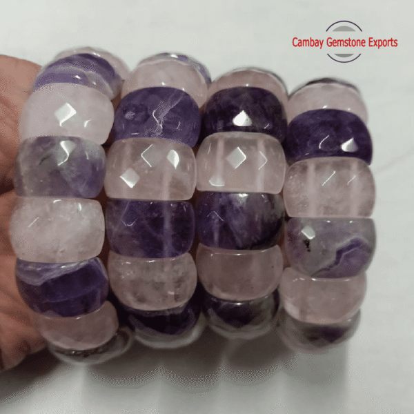 Rose Quartz & Amethyst Faceted Bracelet