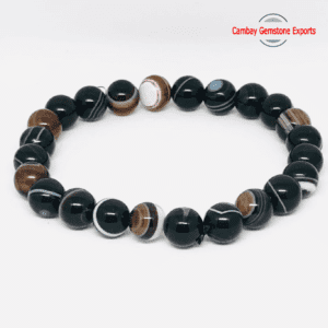 Natural Black Banded Agate Gemstone Bracelet Rare Quality Gemstone Bracelet