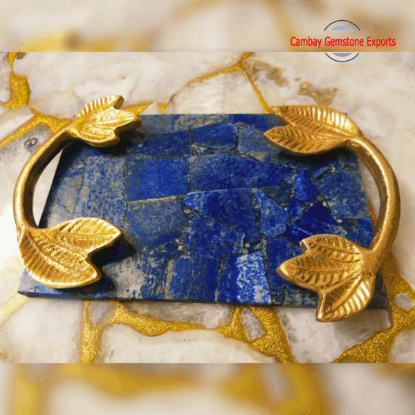 Natural Lapis Lazuli Gemstone Serving Trays Handmade Serving Trays Gift For Women