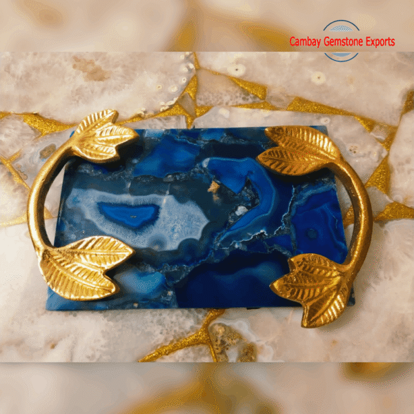 Natural Blue Agate Serving Trays AAA Quality Leaf Serving Trays Mother Gift
