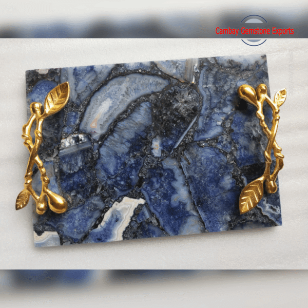 Natura Blue Agate Stone Serving Trays Handmade Slices Plats Tray Gift For Women