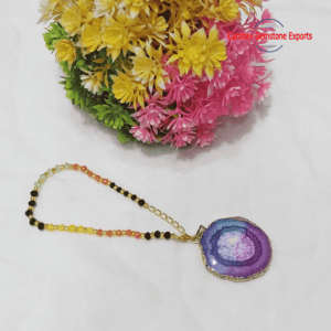Natural Rainbow Agate Druzy Rough Prong Pendant Handmade Jewelry's Pendant