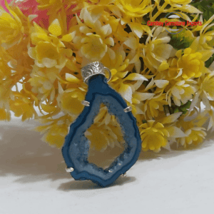 Natural Blue Agate Druzy Rough Prong Pendant Handmade Jewelry's Pendant