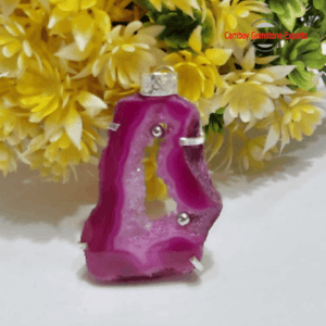 Natural Pink Agate Druzy Rough Prong Pendant Handmade Jewelry's Pendant