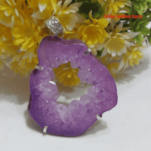 Natural Pink Agate Druzy Rough Prong Pendant Handmade Jewelry's Pendant