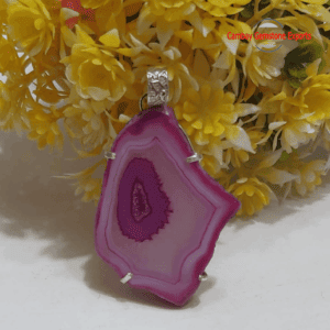 Natural Pink Agate Druzy Rough Prong Pendant Unique Handmade Jewelry's Pendant