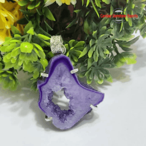 Natural Purple Agate Druzy Rough Prong Pendant Handmade Jewelry's Pendant