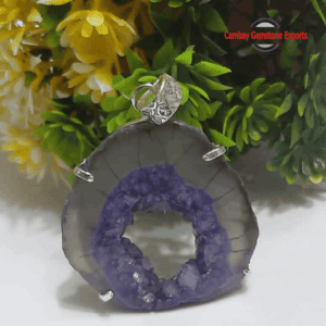 Natural Purple Agate Druzy Rough Prong Pendant Handmade Jewelry's Pendant