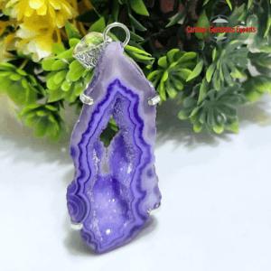 Natural Purple Agate Druzy Rough Prong Pendant Handmade Jewelry's Pendant