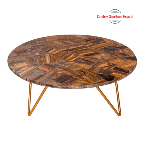 Natural Tiger Eye Gemstone Cake Stand Wonderful Round Shape Cake Stand