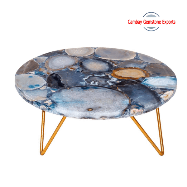 Natural Blue Agate Gemstone Cake Stand Unique Birthday Gift Cake Stand