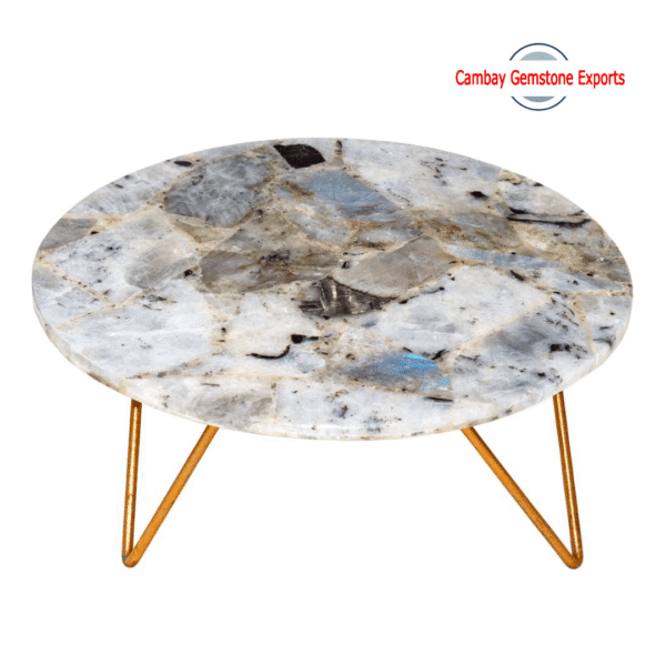 Natural Moonstone Blue Fire Gemstone Cake Stand Christmas Gift