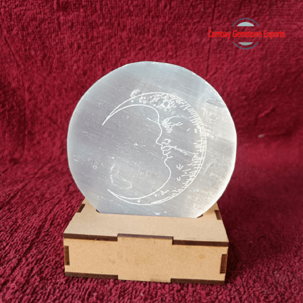 Antique Selenite Engraves Coasters Carving Moon Gemstone