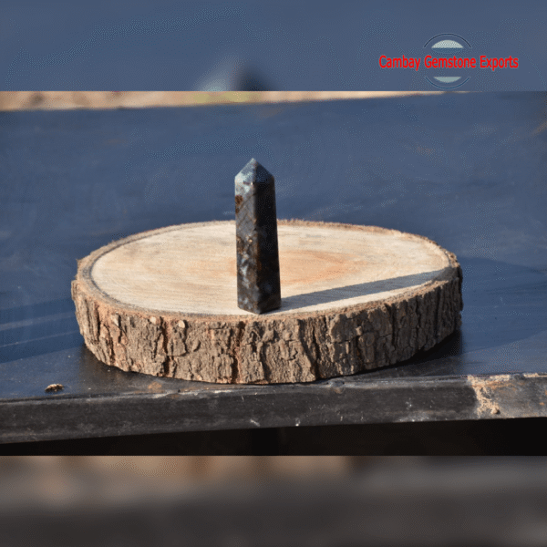 Natural Black Jasper Gemstone Point Tower Loose Making Pendant Tower