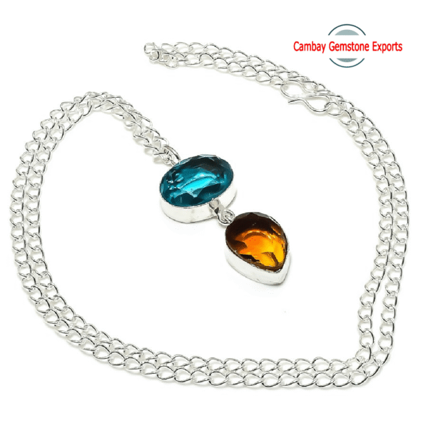 AAA Quality Blue Topaz and Citrine Quartz Gemstone Pendant