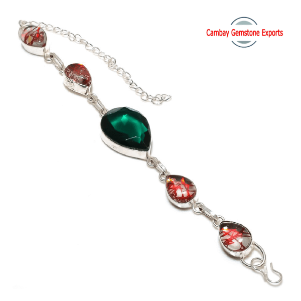 Beautiful Doublet Red Rutile Gemstone Bracelet Gift For Christmas