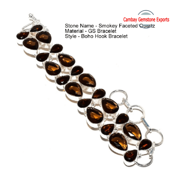 Dazzling Smokey Quartz Faceted Gemstone Bracelet Unique Pear Shape Bracelet