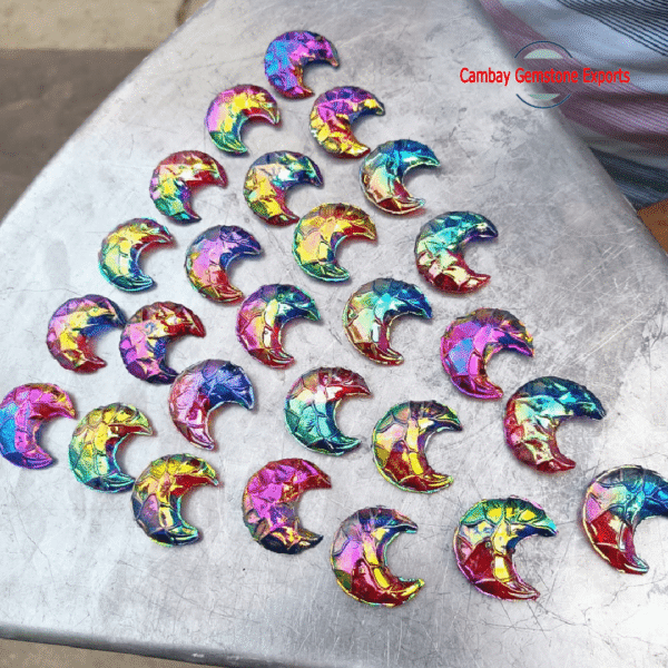 Unique Rainbow Fire Moon Quartz Gemstone Making For Jewelry's Moon Gemstone