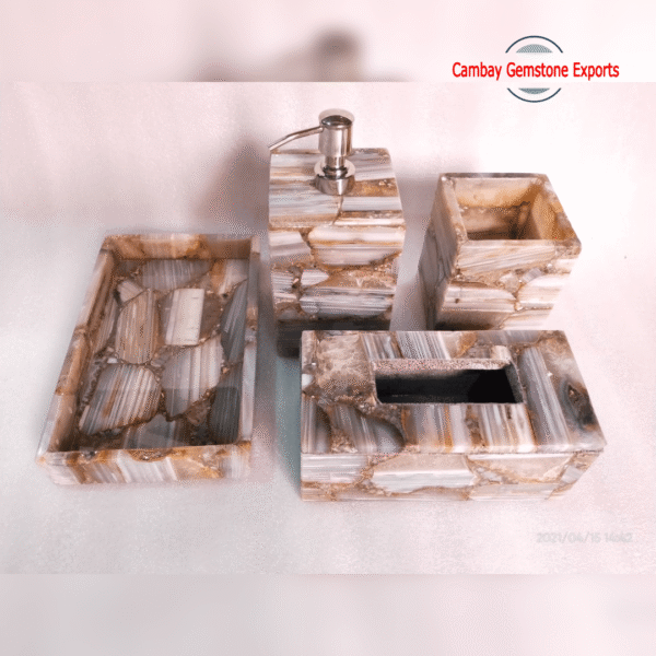 Natural Agate Gemstone Bathroom Set Handmade Item Gift For Him Bathroom Set