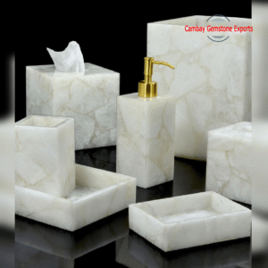 Natural White Howlite Gemstone Handmade Bathroom Set Gift For Him Bathroom Set