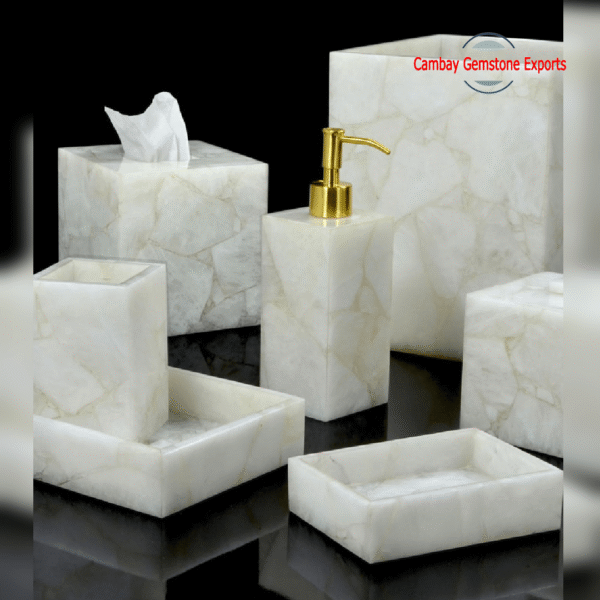 Natural White Howlite Gemstone Handmade Bathroom Set Gift For Him Bathroom Set