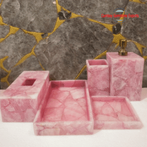 Natural Rose Quartz Gemstone Bathroom Set Gift For Him Bathroom Set