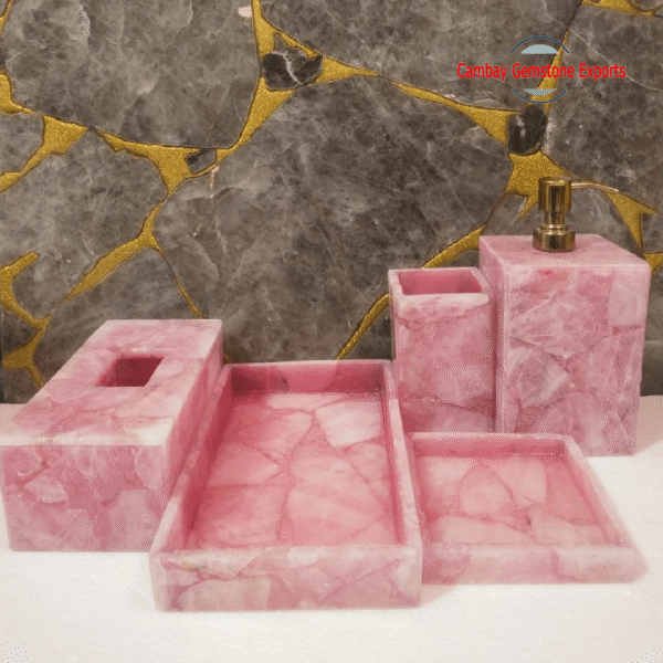 Natural Rose Quartz Gemstone Bathroom Set Gift For Him Bathroom Set