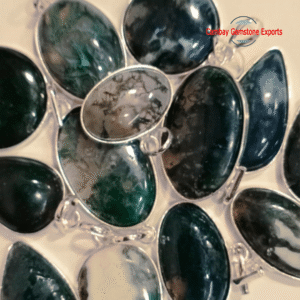 Natural Moss Crystal Cabochon Gemstone Pendant 925 Sterling Silver Pendant