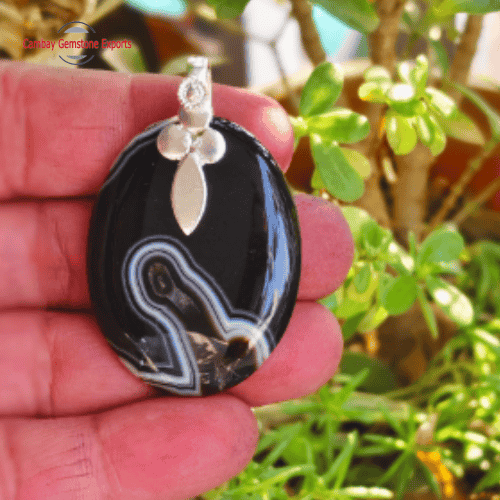 Black Banded Agate Chalcedony Pendants