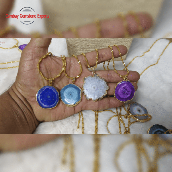 Blue Solar Quartz Pendants with Chain