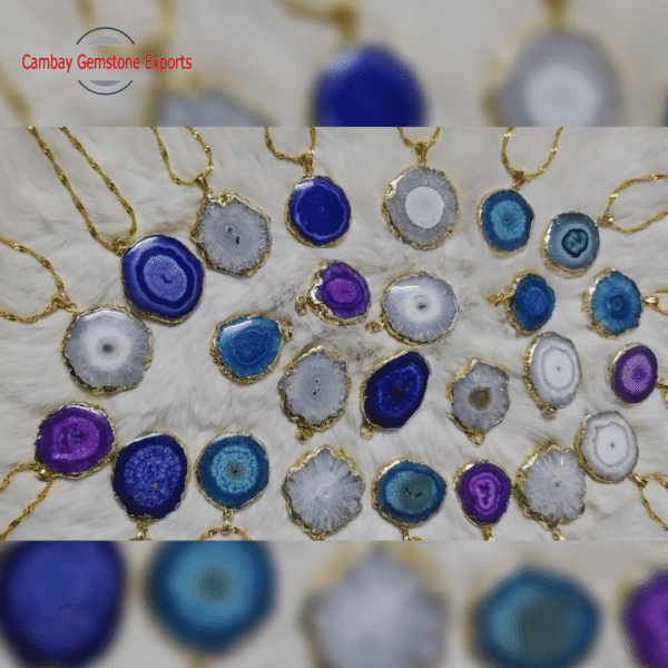 Blue Solar Quartz Pendants with Chain