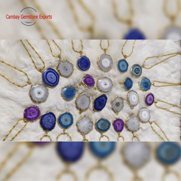 Blue Solar Quartz Pendants with Chain