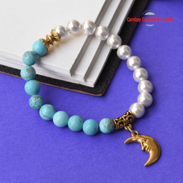 Natural Tourquoise Shell Moti Gemstone Bracelet Smile Moon Bracelet