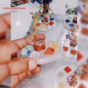 7 Chakra Pyramid Set with Selenite Coaster & Gem Trees