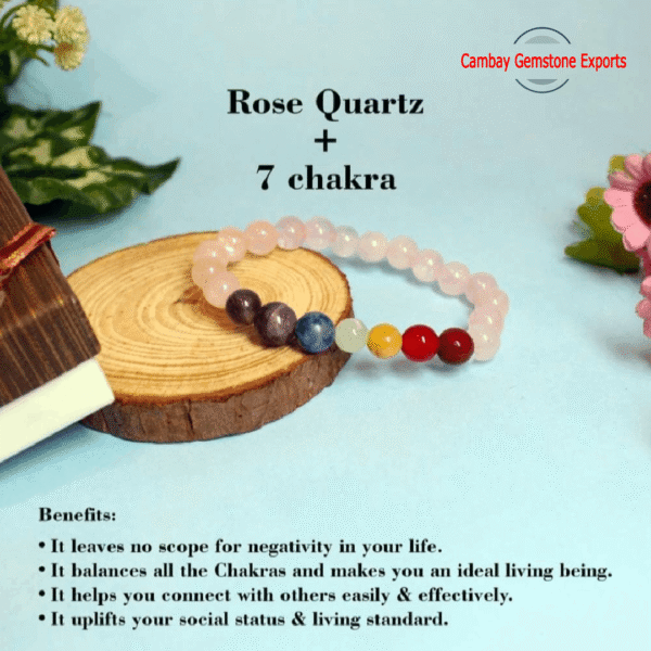 Natural Seven Chakra Bracelet Amazing Roze Quartz Gemstone Bracelet Healing Bracelet