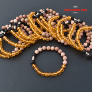 Natural Citrine and Agate, Lava Gemstone Bracelet, Round Shape Healing For Energy