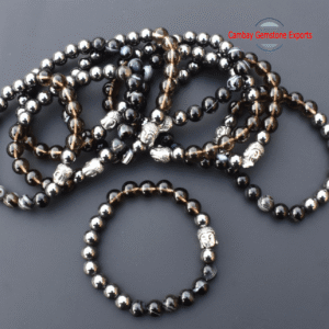 Natural Smokey Quartz and Pyrite Gemstone Bracelet Unique Buddha Bracelet Gift For Mother